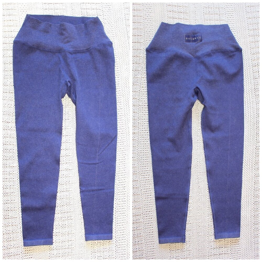 Balance Athletica Vitality Ribbed Leggings Size Large Seamless Hight Rise Blue